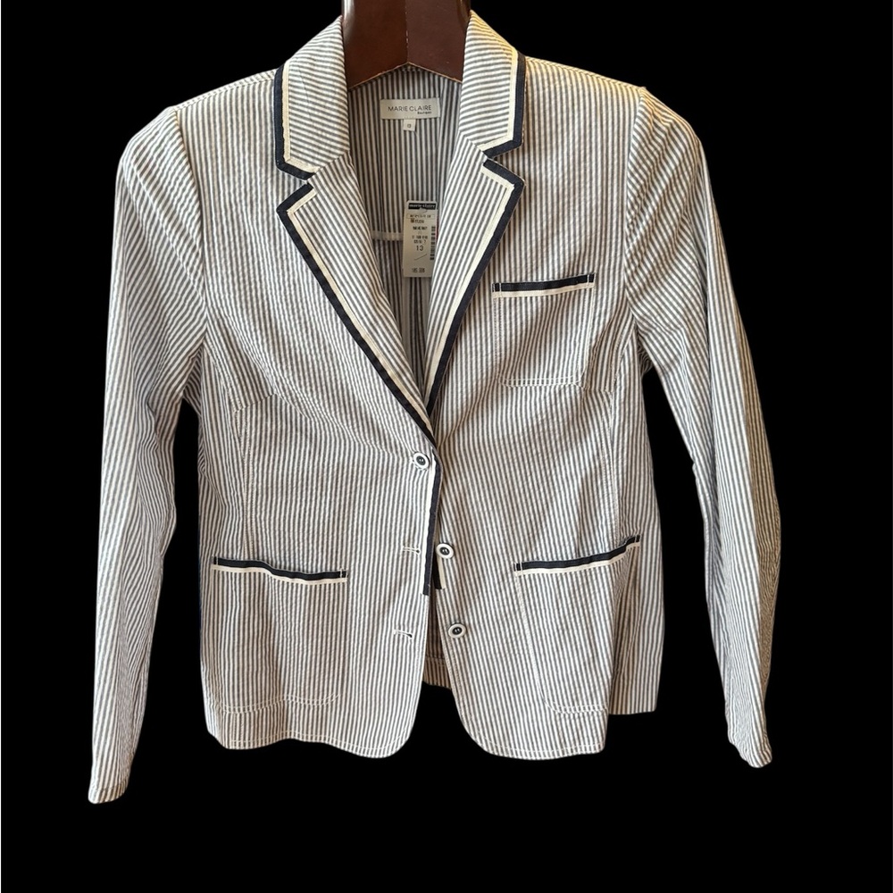 Marie Claire  Navy and White Seersucker Stripe Blazer brand new size 13